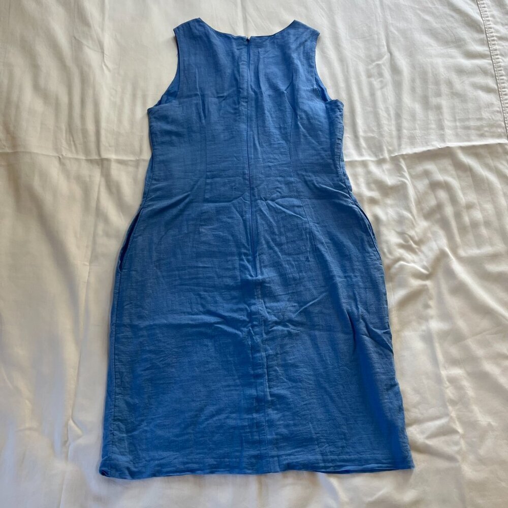 Talbots Light Blue White Embroidered Midi Sleeveless Pencil Dress | Size 6 - Picture 6 of 6